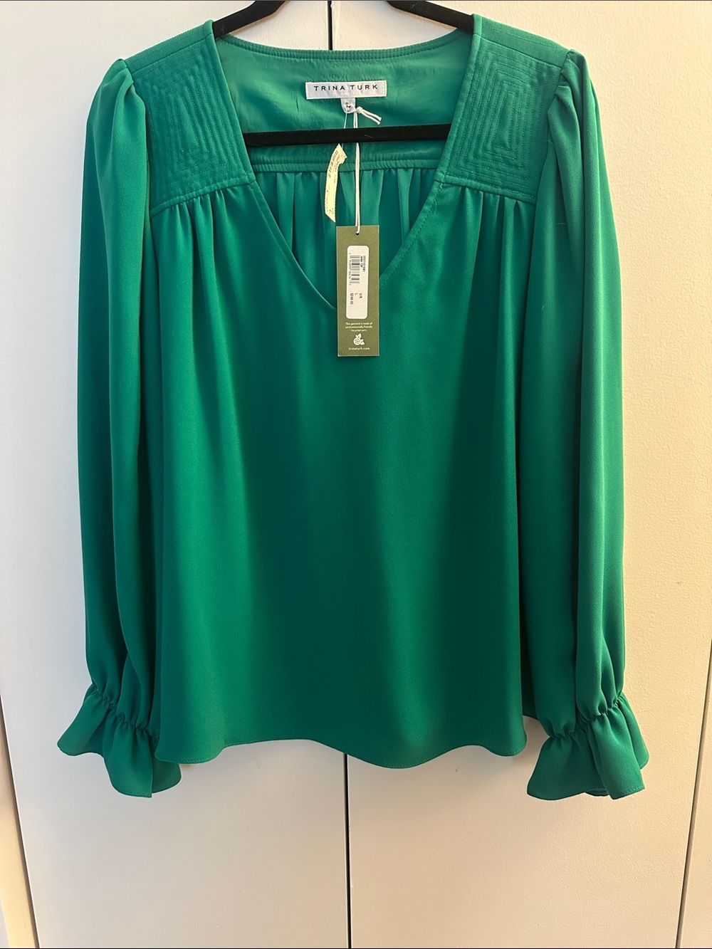 Trina Turk Emerald V-Neck Pintuck Blouse